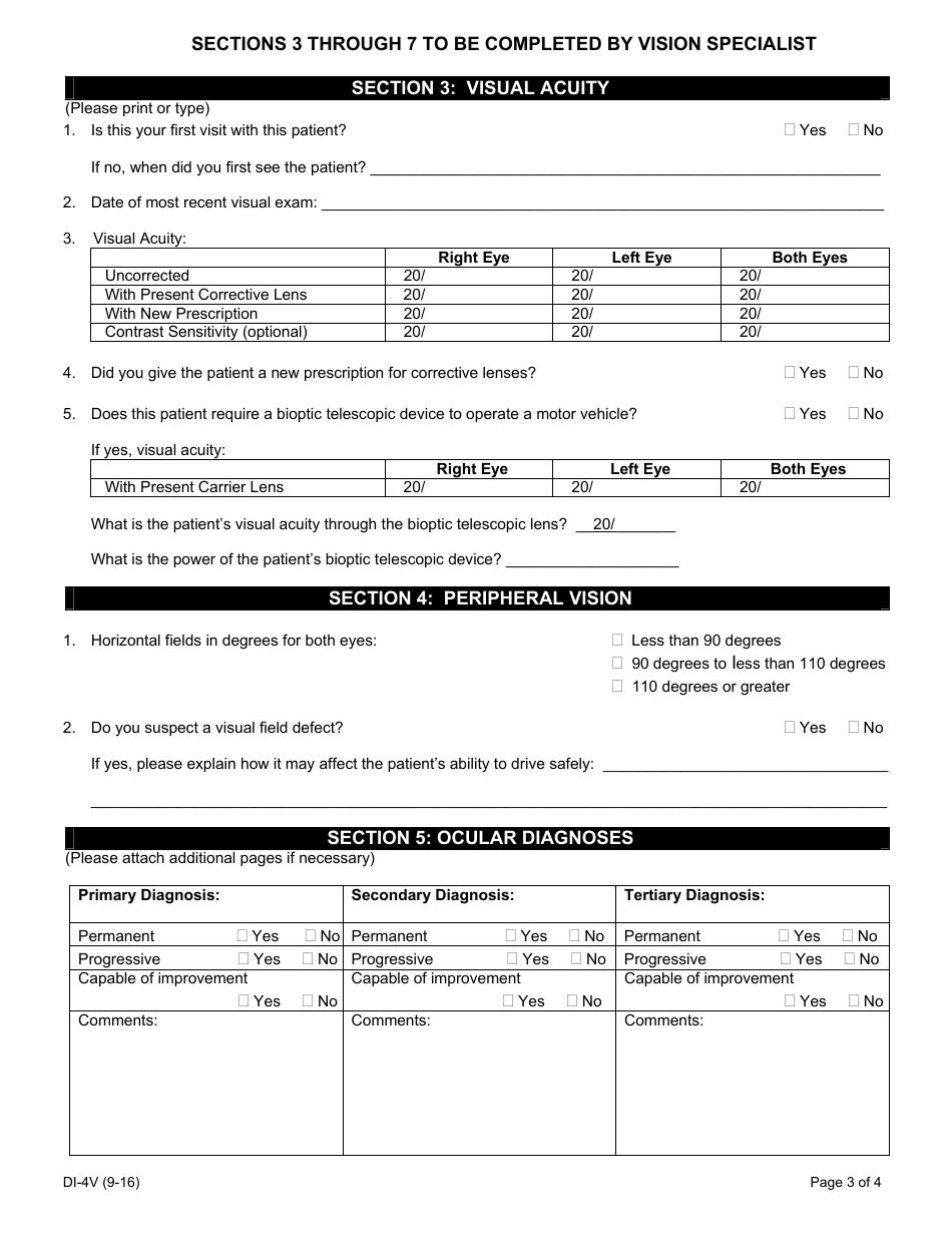 Form DI-4V Vision Specialists Statement of Examination - Michigan, Page 3