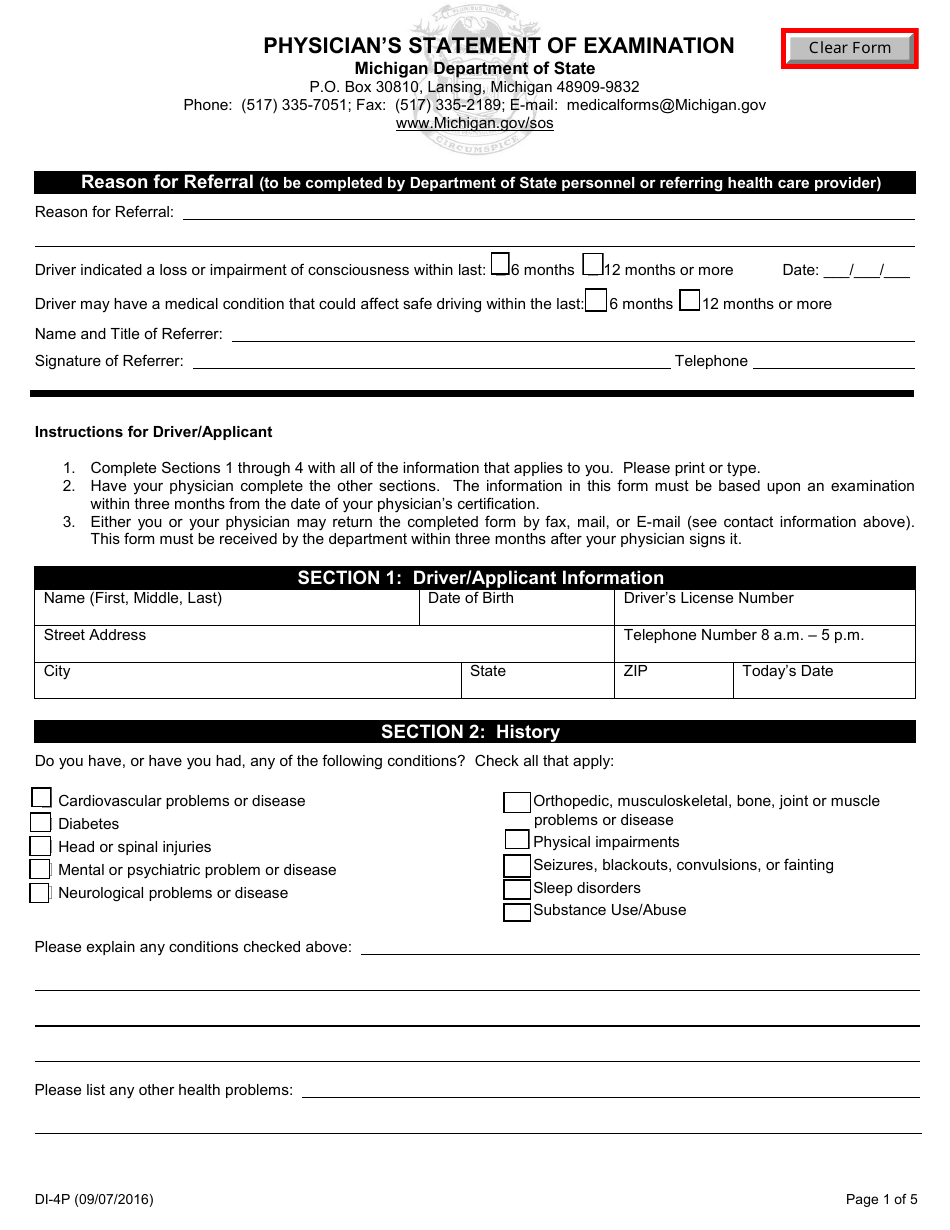 Form DI-4P - Fill Out, Sign Online and Download Fillable PDF, Michigan ...