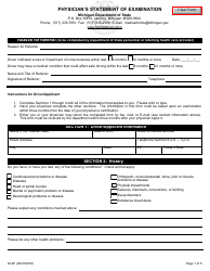 Form DI-4P Physician&#039;s Statement of Examination - Michigan