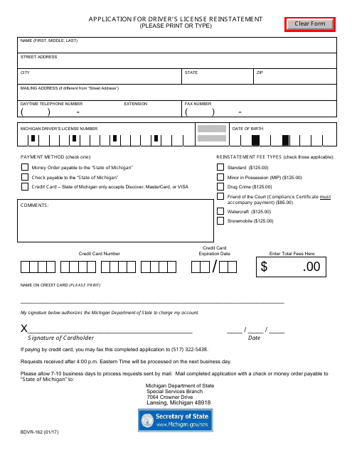 Form BDVR-162  Printable Pdf