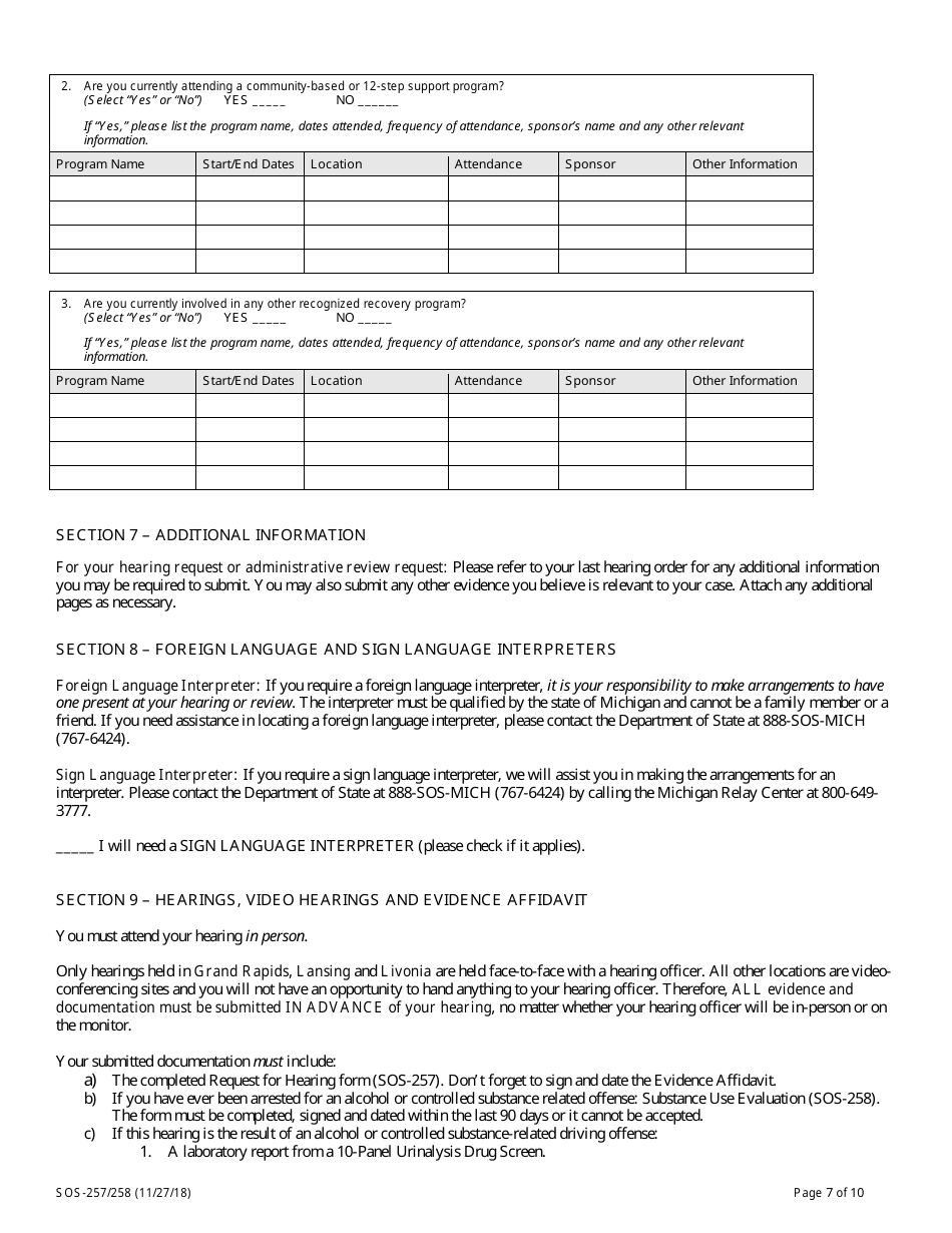 Form SOS-257 / 258 Request for an Administrative Review - Michigan, Page 7