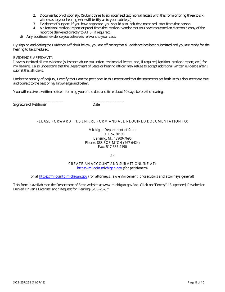Form SOS-257 / 258 Request for an Administrative Review - Michigan, Page 8