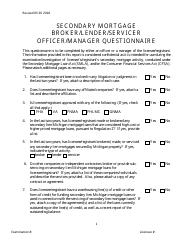 Secondary Mortgage Broker/Lender/Servicer Officer/Manager Questionnaire Form - Michigan