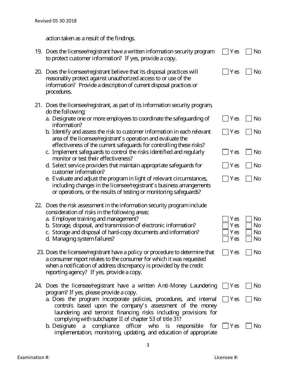 Secondary Mortgage Broker / Lender / Servicer Officer / Manager Questionnaire Form - Michigan, Page 3