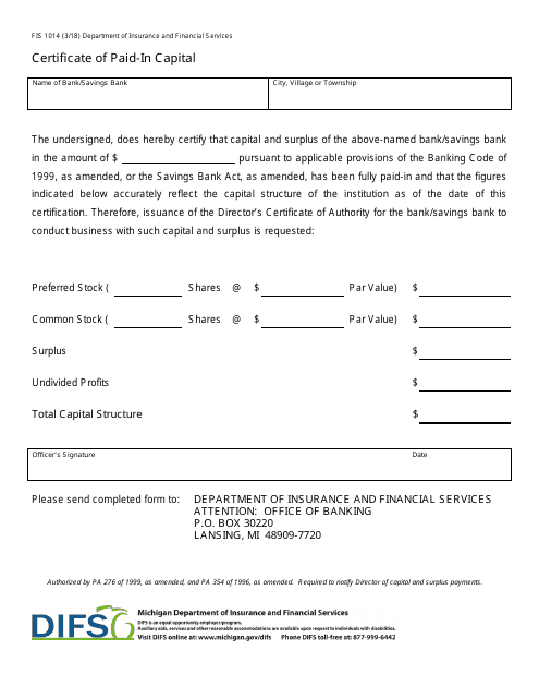 Form FIS1014  Printable Pdf