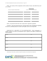 Form FIS1044 Articles of Incorporation - Stock Savings Bank - Michigan, Page 2