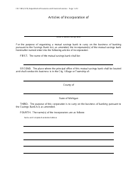 Form FIS1045 Articles of Incorporation - Mutual Savings Bank - Michigan