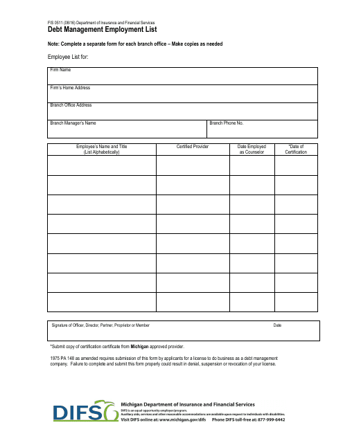 Form FIS0511  Printable Pdf