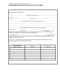 Form FIS0509 Debt Management Deposit of Cash or Securities in Lieu of Bond - Michigan