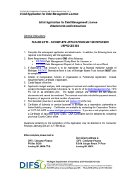 Form FIS0506 Initial Application for Debt Management License - Michigan