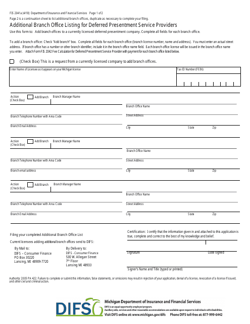 Form FIS2041A  Printable Pdf