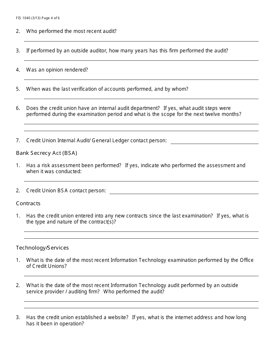Form FIS1040 Pre-examination Inquiry - Michigan, Page 4