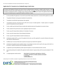 Form FIS1122 Application for Conversion of Charter to a Federal/Foreign Credit Union - Michigan, Page 2