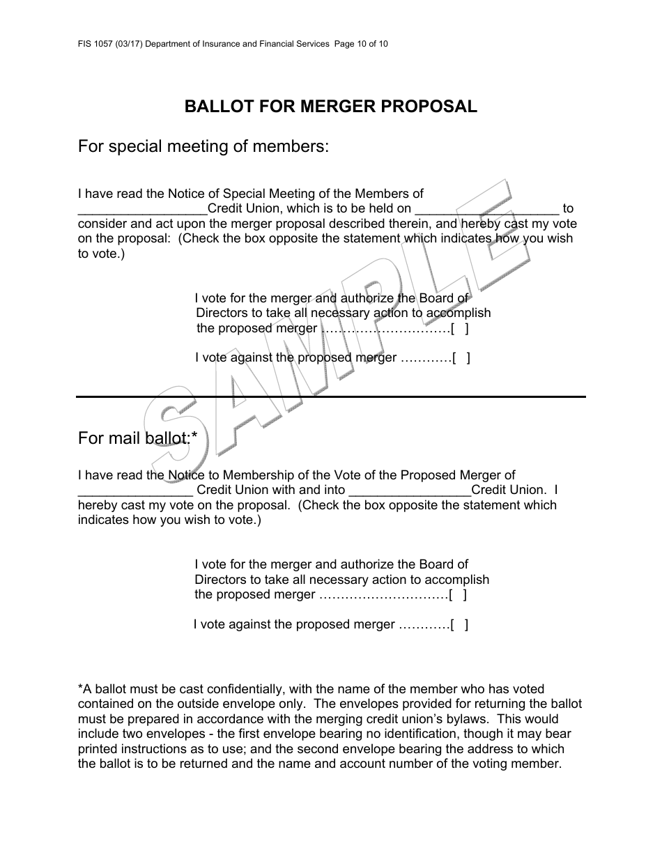 Form FIS1057 Application for Permission to Merge a Credit Union With Another Credit Union - Michigan, Page 10