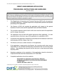 Form FIS1057 Application for Permission to Merge a Credit Union With Another Credit Union - Michigan