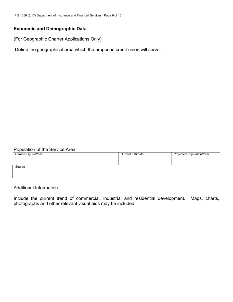 Form FIS1056 Application for Permission to Organize a State-Chartered Credit Union - Michigan, Page 13