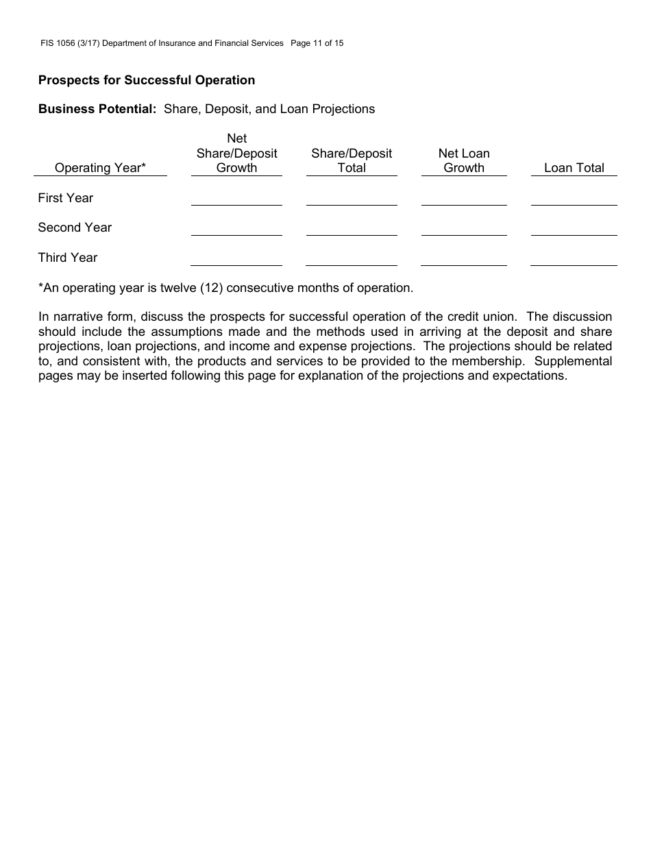 Form FIS1056 Application for Permission to Organize a State-Chartered Credit Union - Michigan, Page 15