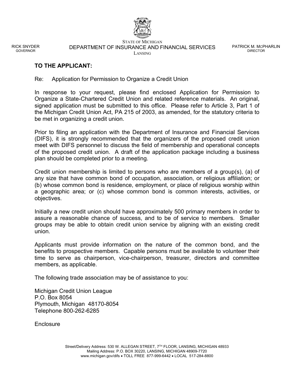 Form FIS1056 Application for Permission to Organize a State-Chartered Credit Union - Michigan, Page 2
