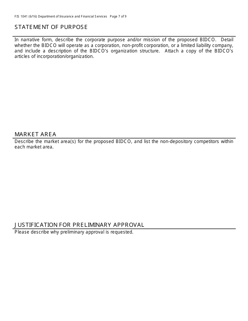 Form FIS1041 Application for License as a Business and Industrial Development Company (Bidco) - Michigan, Page 10