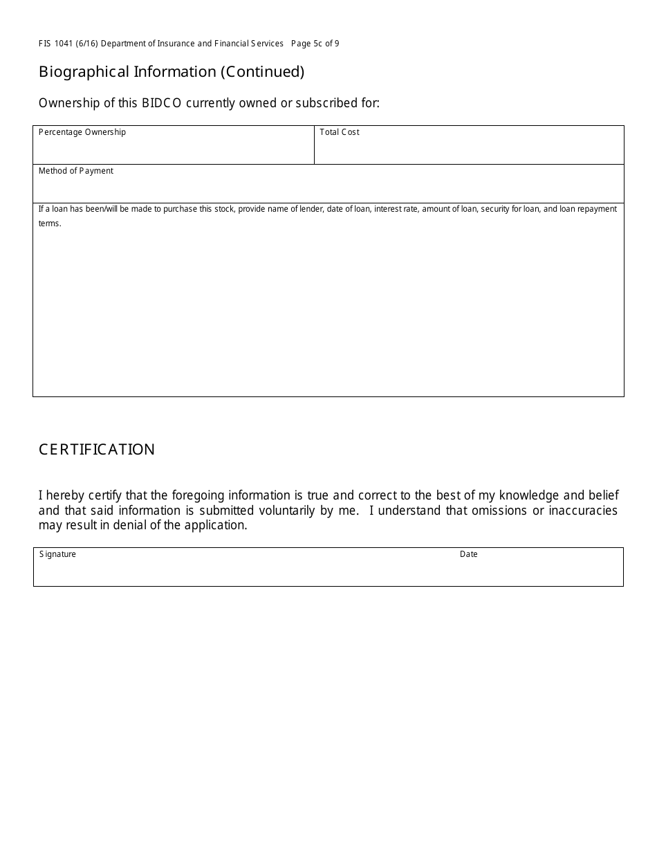Form FIS1041 Application for License as a Business and Industrial Development Company (Bidco) - Michigan, Page 8