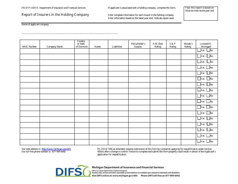 Form FIS0171  Printable Pdf