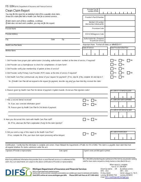 Form FIS0284  Printable Pdf
