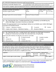 Document preview: Form FIS2328 Voluntary Surrender Request Form - Michigan