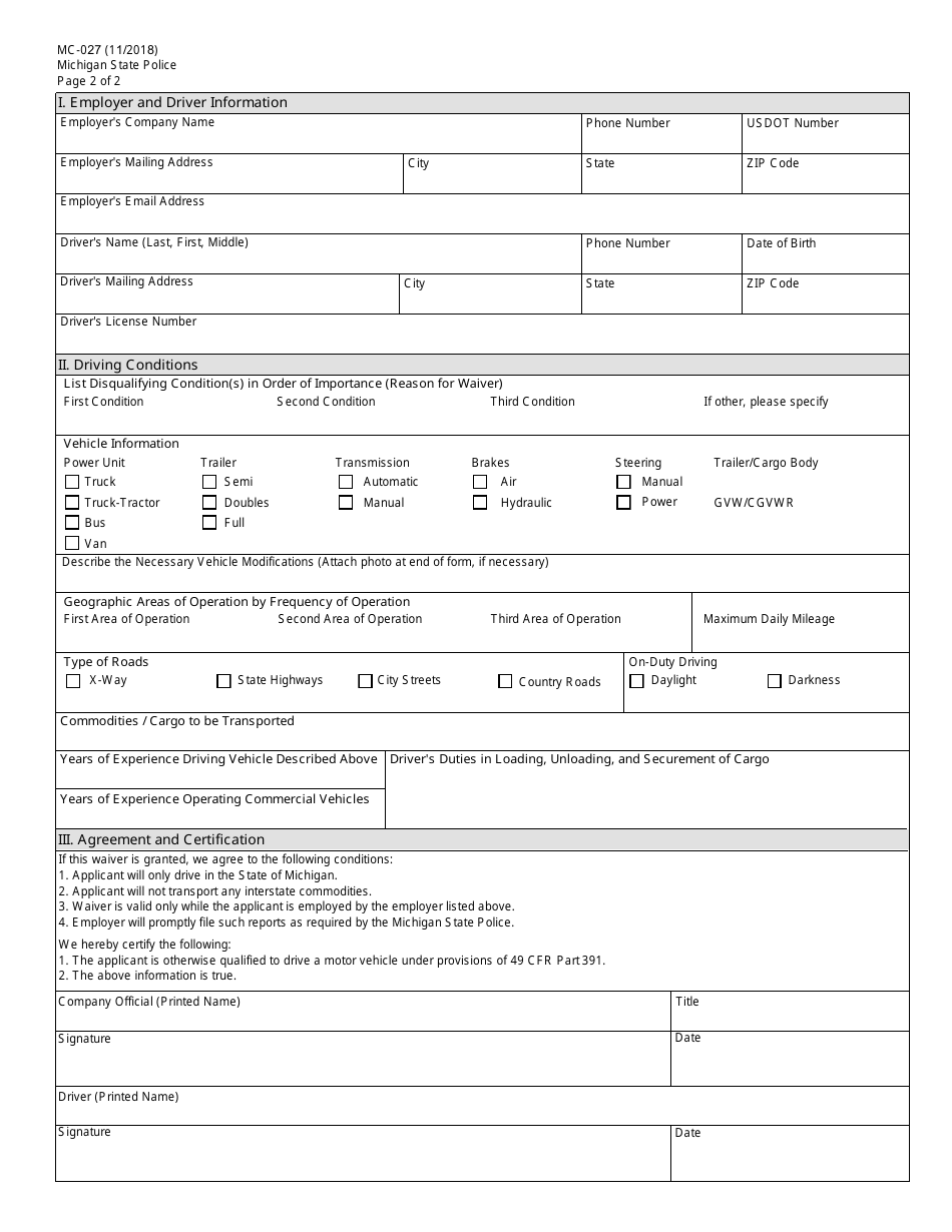 Form MC-027 - Fill Out, Sign Online and Download Fillable PDF, Michigan ...