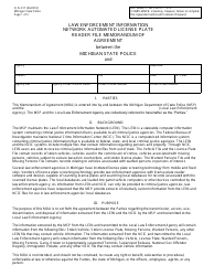 Form CJIS-017 Law Enforcement Information Network Automated License Plate Reader File Memorandum of Agreement - Michigan