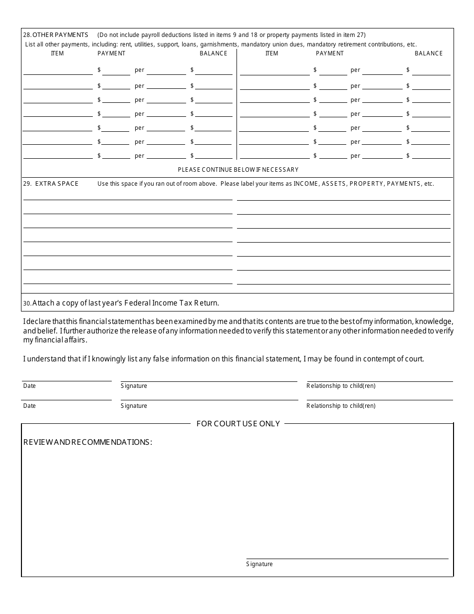 Form JC34 Financial Statement - Michigan, Page 2