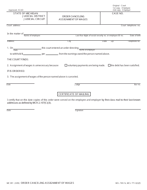 Form MC391  Printable Pdf