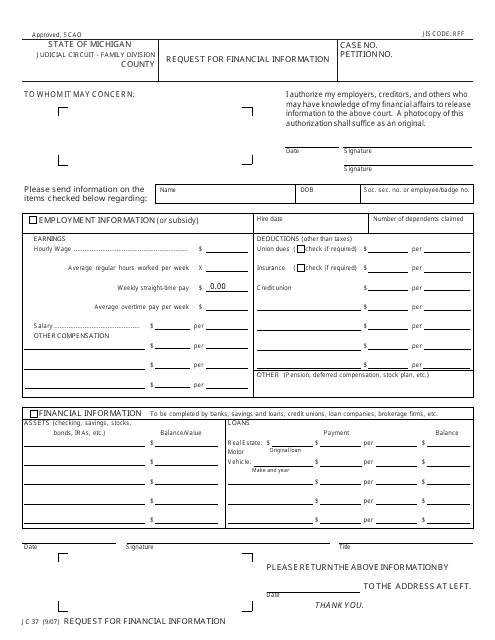 Form JC37 Request for Financial Information - Michigan