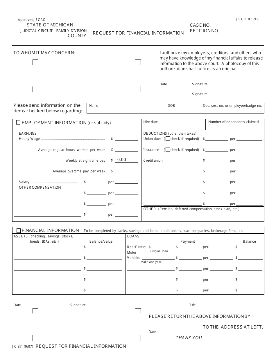 Form JC37 - Fill Out, Sign Online and Download Fillable PDF, Michigan ...