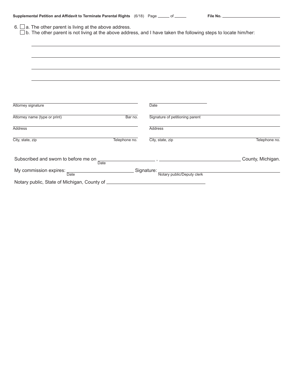 Form PCA302 Supplemental Petition and Affidavit to Terminate Parental Rights (Stepparent Adoption) - Michigan, Page 2