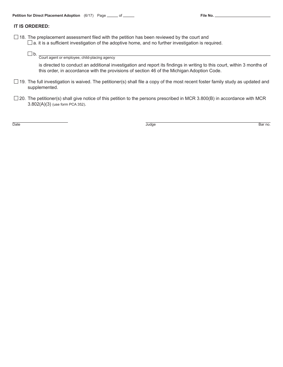Form PCA301A Petition for Direct Placement Adoption - Michigan, Page 3