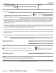 Document preview: Form PCA305-I Release of Indian Child by Parent - Michigan
