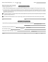 Form PCA305-I Release of Indian Child by Parent - Michigan, Page 2