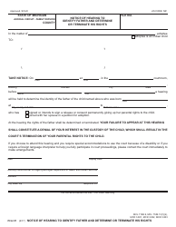 Document preview: Form PCA311 Notice of Hearing to Identify Father and Determine or Terminate His Rights - Michigan