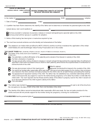 Document preview: Form PCA312 Order Terminating Rights of Father Without Release or Consent - Michigan