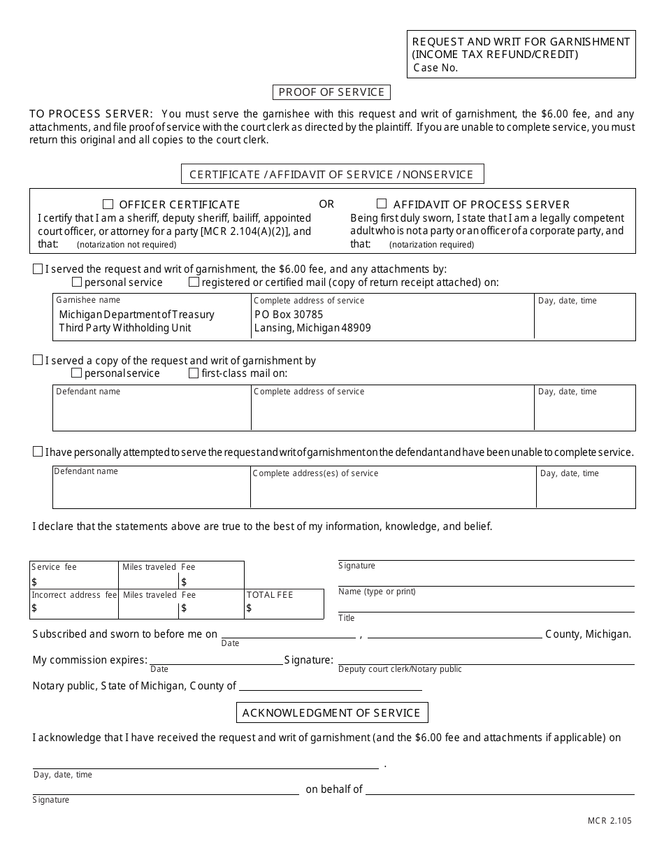 Form MC52 Request and Writ for Garnishment (Income Tax Refund / Credit) - Michigan, Page 4