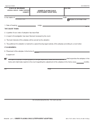 Document preview: Form PCA319 Order Placing Child (Stepparent Adoption) - Michigan