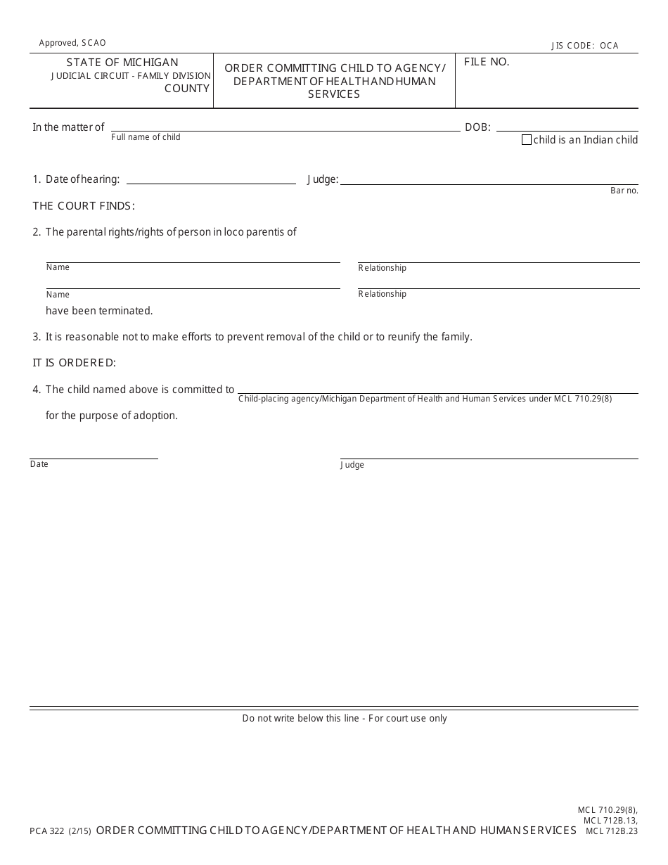 Form PCA322 - Fill Out, Sign Online and Download Fillable PDF, Michigan ...