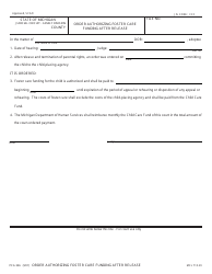 Document preview: Form PCA326 Order Authorizing Foster Care Funding After Release - Michigan