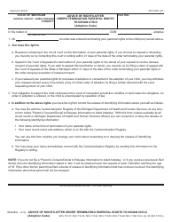 Document preview: Form PCA323-I Advice of Rights After Order Terminating Parental Rights to Indian Child (Adoption Code) - Michigan
