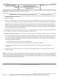 Document preview: Form PCA323 Advice of Rights After Order Terminating Parental Rights (Adoption Code) - Michigan