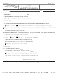 Document preview: Form PCA336 Order to Determine Custody of Child Temporarily Placed for Adoption - Michigan