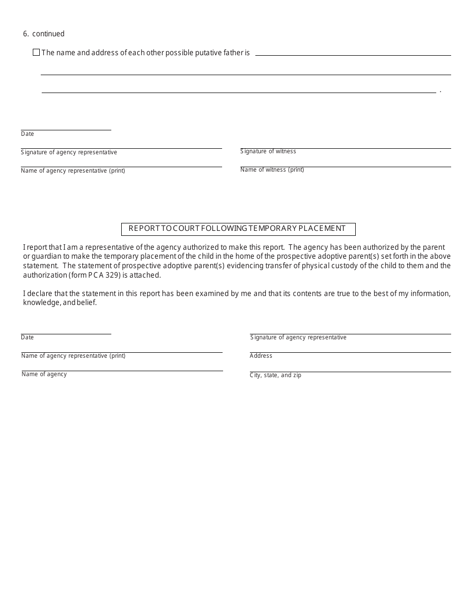 Form PCA331 Statement of Child-Placing Agency Transferring Physical Custody of Child for Adoption - Michigan, Page 2