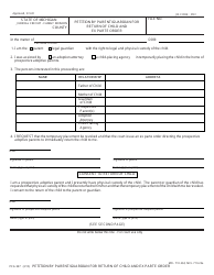 Document preview: Form PCA337 Petition by Parent/Guardian for Return of Child and Ex Parte Order - Michigan