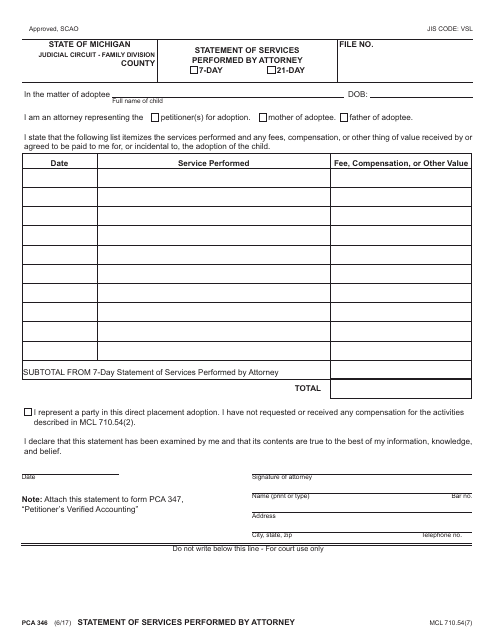 Form PCA346  Printable Pdf