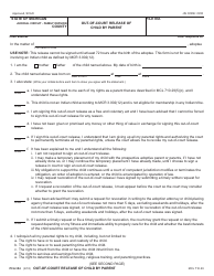 Form PCA354 Out-Of-Court Release of Child by Parent - Michigan
